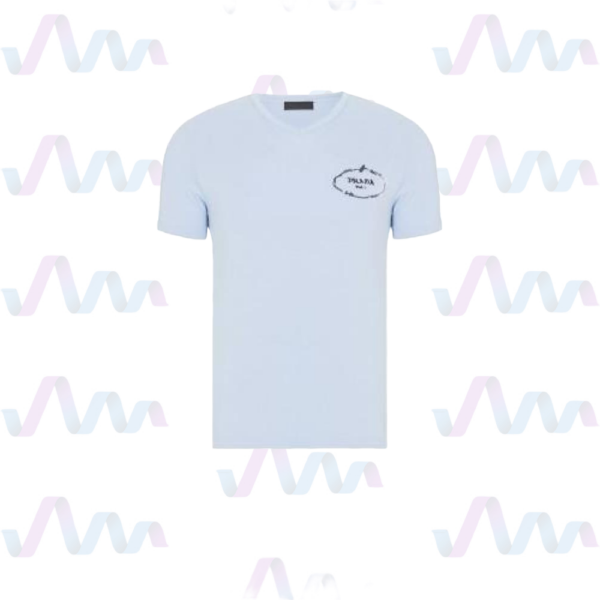 Prada T-Shirt Herren Hellblau V-Ausschnitt