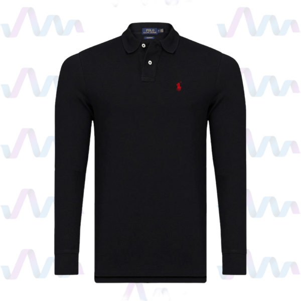 Ralph Lauren Poloshirt Herren Schwarz Langarm Slim Fit